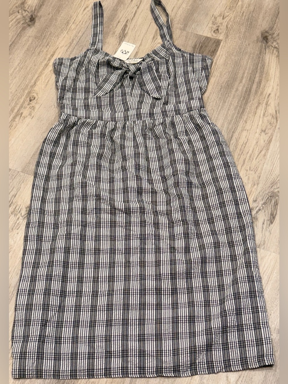 Miss Selfridge Black/White Plaid Bow Square Neck Strap A-Line Dress Size 12